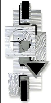 #ad Modern Metal Wall Clock Geometric Art Silver Black Hanging Sculpture Decor $335.00