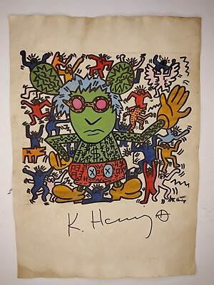#ad Keith Haring Painting Drawing Vintage Sketch Paper Signed Stamped $99.98