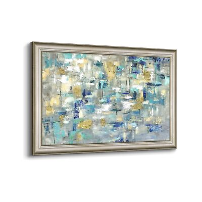 #ad Large Abstract Canvas Wall Art: Blue Gold Silver Painting Framed Hand Painted... $231.20