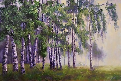 #ad Birch Tree Painting Original Artwork Tree Wall Art Canvas Oil Painting 16x24 in $225.00