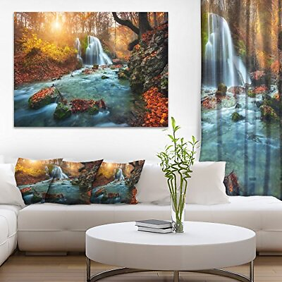 #ad Fast Flowing Fall River in Forest Landscape Photography Canvas Print $146.67