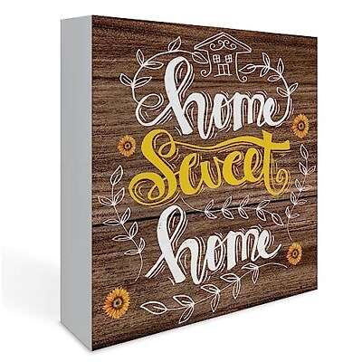 #ad Rustic Home Sweet Home Wood Box Sign Farmhouse Artwork Decor Summer Wooden Sq... $10.23