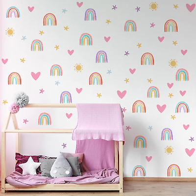 #ad Rainbow Wall Decor Stickers Small Rainbow Wall Decal Watercolor Rainbow Heart Su $16.65