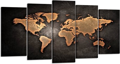 #ad World Map Poster Framed 5 Pcs Home Decor Canvas Prints Vintage Abstract Print $99.99