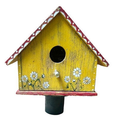 #ad Vintage Yellow Home Made Birdhouse Whimsical Outdoor Wooden Cottagecore Rustic C $34.97