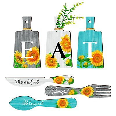 #ad Set of 6 Sunflower Kitchen Decor Cutting Boards Dining Eat Signs Forks and Sp... $25.49