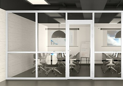 #ad CGP Office Partition System Glass Aluminum Wall 11’x9’ w Door WHITE SEMI $3127.00