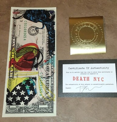 #ad Death NYC ltd ed signed art US DOLLAR bill $1 bank note Wonder Woman cash money $79.99