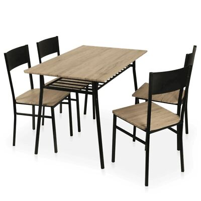#ad THEVEPON Wooden Dining Set Dining Table 4 Chairs Set Bar Kitchen Table Chairs $99.88