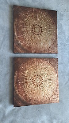 #ad Set of 2 Small Canvas Brown amp; Gold Wall Art Decor 10quot;x10quot; $15.00