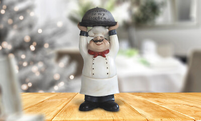 #ad 14quot;H Chef Holding quot;Welcome to My Kitchenquot; Tray Statue Dining Figurine Room Decor $51.65