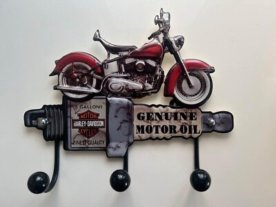 #ad Harley Davidson Metal Wall Sign With 3 Coat Hooks Home Man Cave Decor Wall Han $30.99
