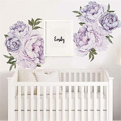 #ad DIY Watercolor Flowers Wall Stickers Purple Peony Green Leaves Vinyl Removabl... $21.27