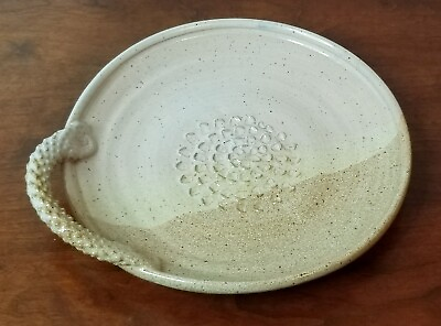 #ad Garlic Grater Dipping Dish Pottery Art 7quot; Plate Signed Art Kitchenware Decor $9.99