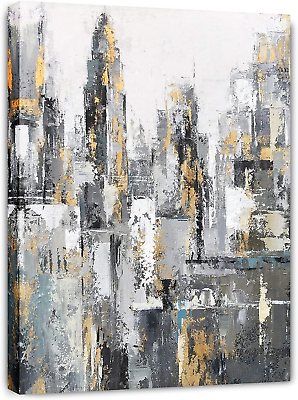 #ad Modern Abstract Chicago City Canvas Wall Art Painting with Gold Foil Hand Painte $66.09