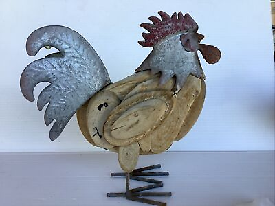 #ad #ad Wood And Metal Chicken Rooster Country Rustic Yard Art Kitchen Decor $14.99