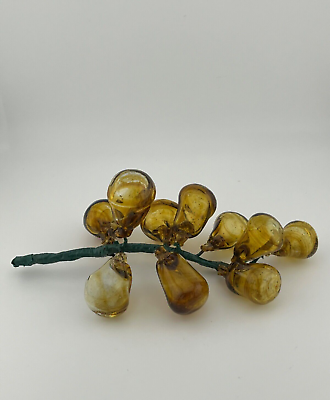#ad Vintage Amber Hand Blown Glass Grape Decor Cluster $15.00