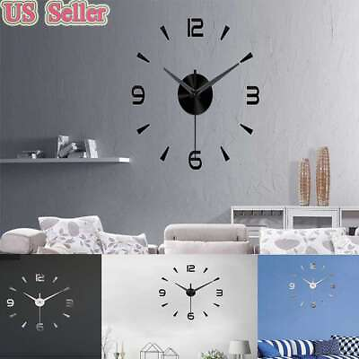 #ad DIY 3D Large Number Mirror Wall Watch Wall Clock Home Decor Modern Art Clock USA $7.90