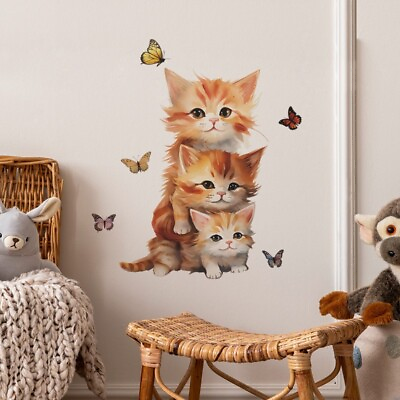 #ad Cartoon Kitten Cats Wall Stickers Butterfly Decals Kids Baby Nursery Room $7.99