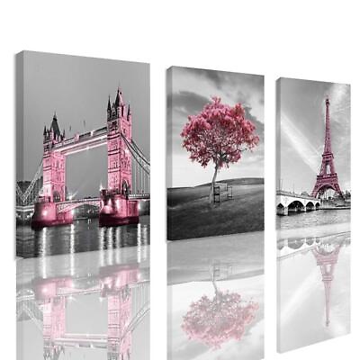 #ad Decor for Bedroom for Girls Pink Paris Theme Room Decor Wall Art Canvas Black an $47.18