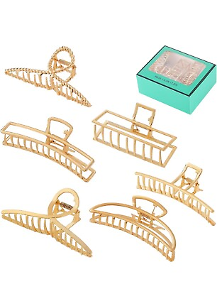 #ad 6 Pack Large Metal Hair Claw Clips Nonslip Hair Clips for Thick Thin Hair Gold $9.99