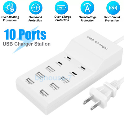#ad #ad 10 Port Multi USB C Charger Station Wall Type C Fast Charging Adapter For iPhone $14.90