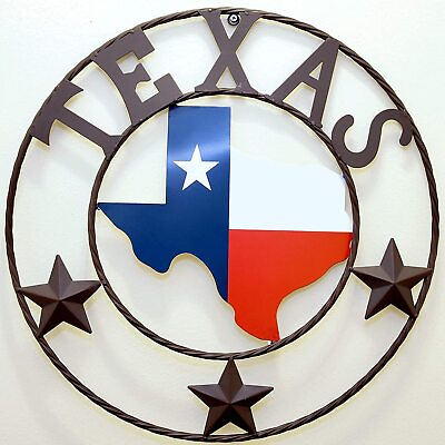 #ad Rustic Metal Circle Wall Hanging Art Decor Welcome Sign Plaque Texas MAP flag $38.99