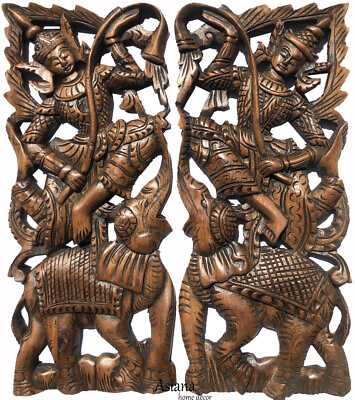 #ad Asian Figure Carved Wood Wall Art Panels. Asia Home Decor. Set of 2 Brown $129.99