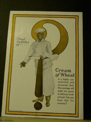 #ad 1918 ETHNIC CREAM OF WHEAT BREAKFAST FOOD CEREAL CHEF BOX EAT DECOR AD 22739 $21.95