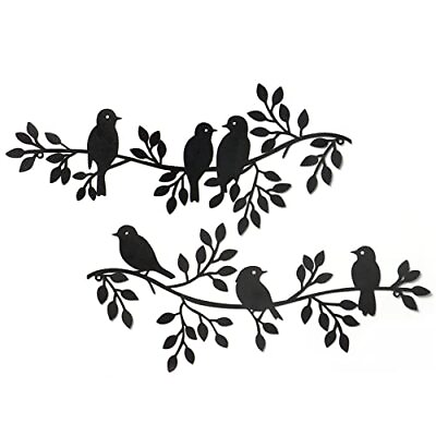 #ad Metal Birds Wall Decor Art Leaves 6 Birds on Vine Olive Branch Iron Sculpture... $27.26