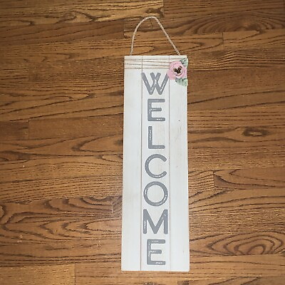 #ad New 23.5 X 7.5 Shabby Chic Farmhouse Wooden Welcome Sign Wall Plaque 3D ROSE❤️tb $50.00