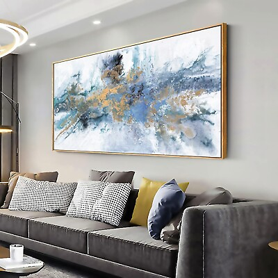 #ad Abstract Wall Art For Living Room Large Size Framed Navy Blue Canvas Wall Art... $295.28