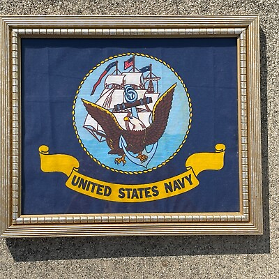 #ad ONE OF A KIND United States Navy Wall Art Framed Flag Seal Eagle Ship ❤️blt10m4 $350.00