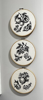 #ad Embroidered Farmhouse Hoop Wall Art Kitchen Decor Tomato Pomegranate Berries $17.67