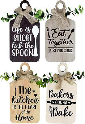 #ad 4 Pieces Kitchen Wooden Hanging Signs Rustic Wood Bar Sign Farmhouse Style Wall $29.67