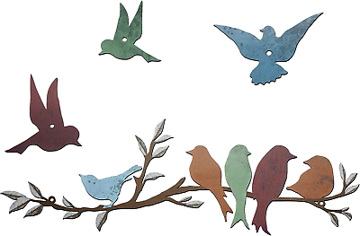 #ad Metal Bird Wall Art Birds on The Branch Wall Decor Leaves with Birds Metal Sculp $22.46