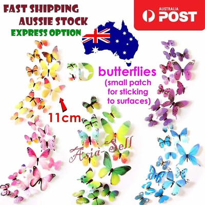 #ad 12x Butterfly Wall Stickers 3D Home Decorations Multicolour 11cm AU $6.24