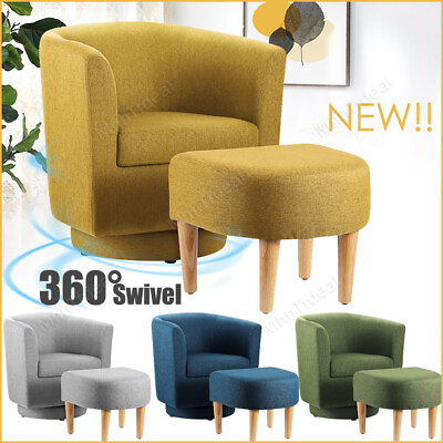 #ad Modern Accent Club Sofa Chair 360° Rotating Swivel Barrel Fabric Chair w Ottoman $155.88