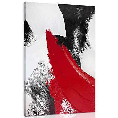 #ad Abstract Canvas Wall Art: Modern Minimalist Black and White 10quot;x15quot; Red $30.36