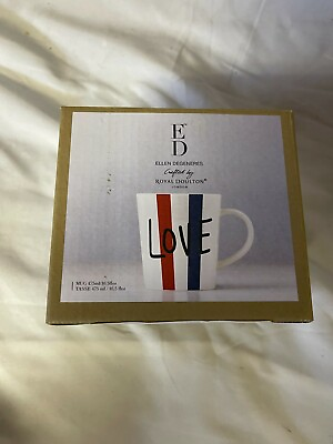 #ad ED Ellen Degeneres Royal Doulton LOVE Striped 16.5 oz tall big Coffee Mug New $19.99