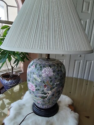 #ad vintage Oriental Chinese ceramic table LAMP 30quot; H with base and shade $65.00