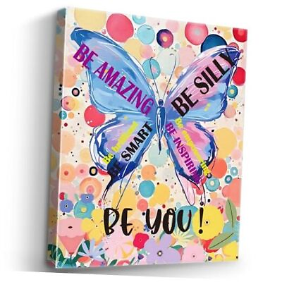 #ad Purple Canvas Wall ArtColorful Flower Wall DecorInspirational Butterfly $31.71