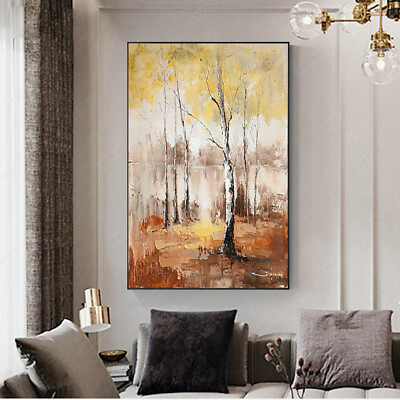 #ad #ad Large Wall Art Picture Handpainted Modern Abstract Birch Landscape On Canvas $99.60