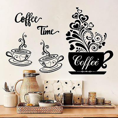#ad Coffee Cup Wall Decals Vinyl Kitchen Wall Decor Stickers Black Coffee Tea Sign D $14.11
