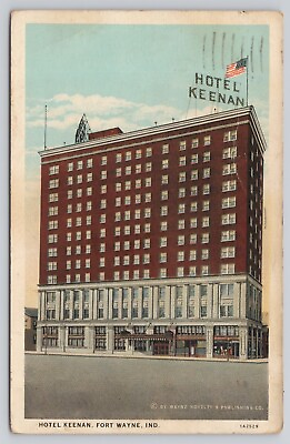 #ad Fort Wayne IN Indiana Hotel Keenan Vintage Postcard 1938 $3.89