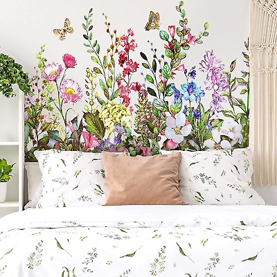 #ad Flower Wall Decals Large Flower Clusters Butterfly Greenery Wall Sticker Removab $12.99