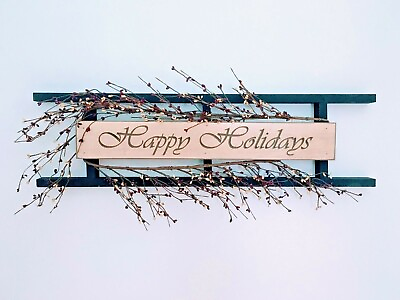 #ad Primitive Rustic Home Decor Ladder Sign w Berries 32quot;x10quot; Happy Holidays Santa $74.95