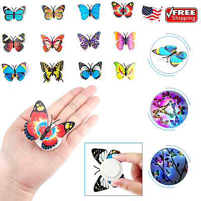 #ad 12PCs 3D Butterfly LED Wall Stickers Glowing Bedroom DIY Home Decor Night lights $8.56