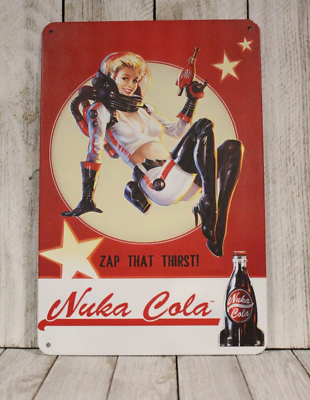 #ad Nuka Cola Tin Metal Sign Poster Vintage Rustic Look Fallout Video Game Gamer Art $12.93