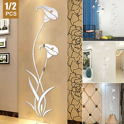 #ad 3D DIY Mirror Flower Art Removable Wall Sticker Acrylic Mural Decal Home Decor $13.98